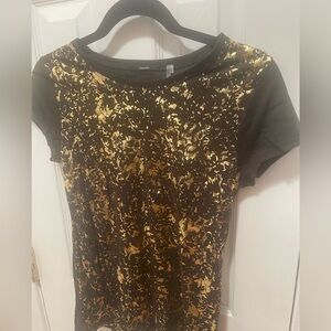 Tahari Brown Tee with Metallic Gold Splatter